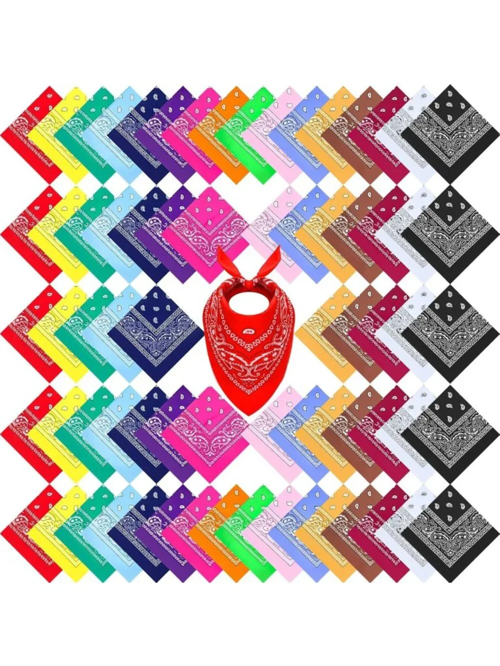 100 Pack Paisley Bandanas - Multipurpose Headwraps, Cowboy Scarves & Face Covers